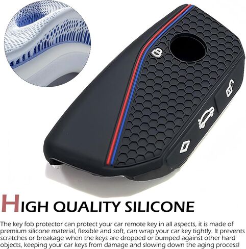 غطاء مفتاح FOB ، حامي مفتاح ملمس عسل العسل ، ملحق محمول ، متوافق مع BMW (أسود) in Kuwait