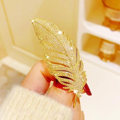 Rhinestone Feather Brooch Pin for Women Sparkly Crystal Leaf Lapel Pins Vintage Angel Wings Corsage Suit Jacket Brooch Pin Jewelry Birthday Gifts in Kuwait