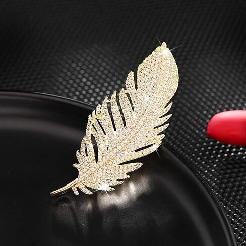 Rhinestone Feather Brooch Pin for Women Sparkly Crystal Leaf Lapel Pins Vintage Angel Wings Corsage Suit Jacket Brooch Pin Jewelry Birthday Gifts in Kuwait