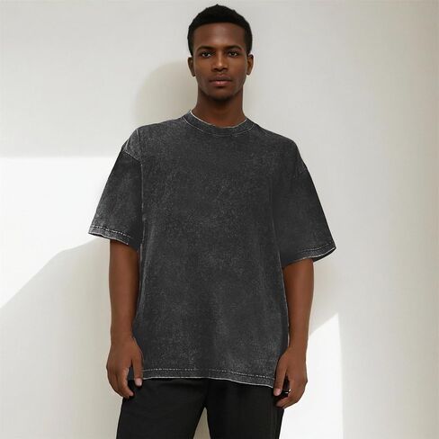 Men's Vintage Oversized T-Shirts Acid Wash Gym Shirt Short Sleeve Cotton Tee in Saudi Arabia