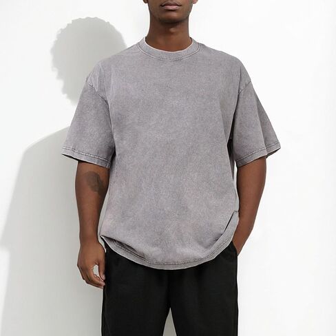 Men's Vintage Oversized T-Shirts Acid Wash Gym Shirt Short Sleeve Cotton Tee in Saudi Arabia