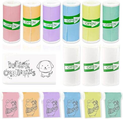 12 Rolls Self-Adhesive Mini Printer Sticker Paper - 6 White & 6 Vibrant Colors for M02/T02 Printers (Remove Inner Paper Holder), Thermal Sticker Paper for Photos, Lists, Study Notes & Scrapbooking in Kuwait