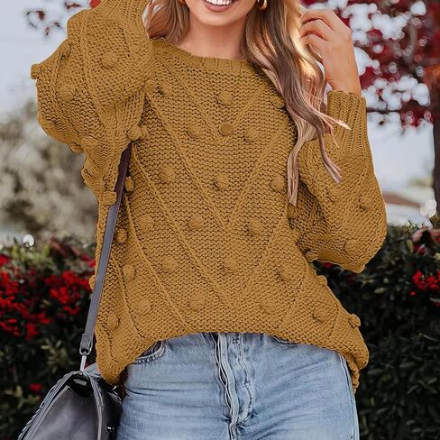 Women's Basic Warm Vintage Hair Ball Decorate Sweater Knitted Oversized Thick Loose Pullover Jumper in Saudi Arabia