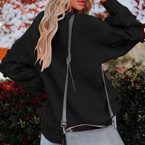 Women's Basic Warm Vintage Hair Ball Decorate Sweater Knitted Oversized Thick Loose Pullover Jumper in Saudi Arabia