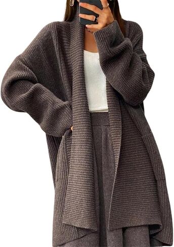Chouyatou للسيدات مكتنزة مفتوحة مفتوحة الأمامية طويلة Cardigan خفيفة الوزن سترة الأكمام طويلة الأكمام in Saudi Arabia