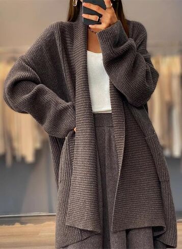 Chouyatou للسيدات مكتنزة مفتوحة مفتوحة الأمامية طويلة Cardigan خفيفة الوزن سترة الأكمام طويلة الأكمام in Saudi Arabia