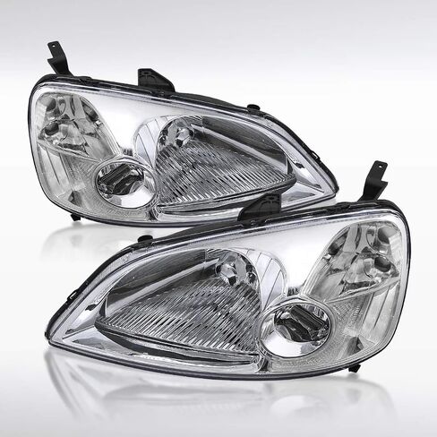 Autozensation Compatible with 2001-2003 Honda Civic 2/4DR Headlights Smoke Lens L + R Pair Headlamp in Kuwait