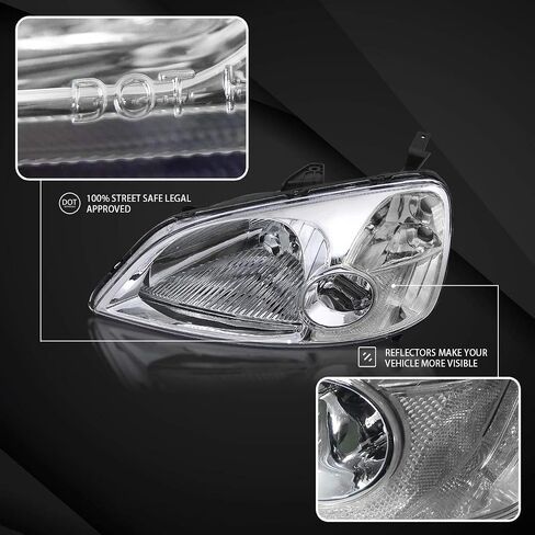 Autozensation Compatible with 2001-2003 Honda Civic 2/4DR Headlights Smoke Lens L + R Pair Headlamp in Kuwait
