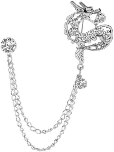 coadipress Dragon With Hanging Chain Brooch Pin for Women Men Rhinestone Crystal Dragon Animal Collar Pins Suit Shirt Lapel Pin Fashion Jewelry in Saudi Arabia