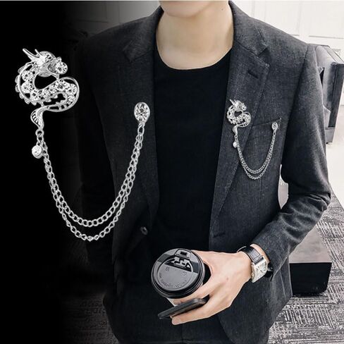 coadipress Dragon With Hanging Chain Brooch Pin for Women Men Rhinestone Crystal Dragon Animal Collar Pins Suit Shirt Lapel Pin Fashion Jewelry in Saudi Arabia