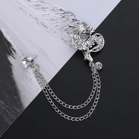 coadipress Dragon With Hanging Chain Brooch Pin for Women Men Rhinestone Crystal Dragon Animal Collar Pins Suit Shirt Lapel Pin Fashion Jewelry in Saudi Arabia