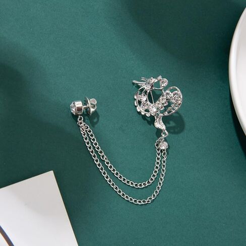 coadipress Dragon With Hanging Chain Brooch Pin for Women Men Rhinestone Crystal Dragon Animal Collar Pins Suit Shirt Lapel Pin Fashion Jewelry in Saudi Arabia