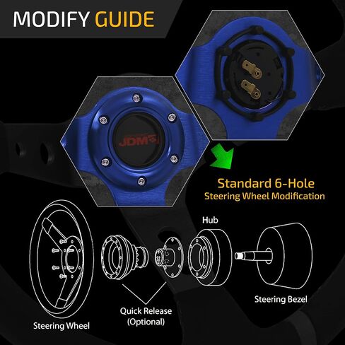 AJP Distributors Universal 350mm 14" Steering Wheel 6 Bolts Holes Black PVC Leather 4 Purple Pin Stripe Light Weight Aluminum 3 Spoke Center Deep Dish Horn Button Grip Stance JDM in Saudi Arabia