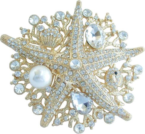 3.15" Starfish Brooch Pin Austrian Crystal Pendant BZ6412 in Saudi Arabia