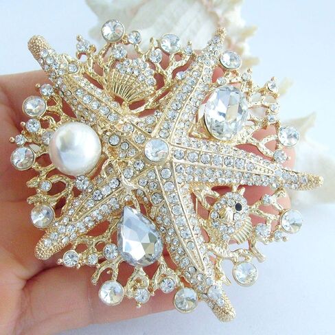 3.15" Starfish Brooch Pin Austrian Crystal Pendant BZ6412 in Saudi Arabia