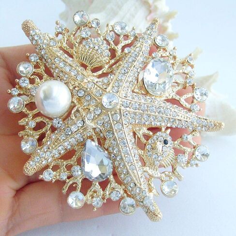 3.15" Starfish Brooch Pin Austrian Crystal Pendant BZ6412 in Saudi Arabia