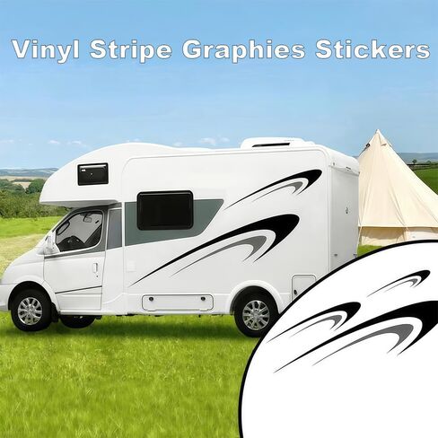 شارات فينيل كبيرة ، ملصقات جسم السيارة ، ملصقات رسومات الشريط فينيل ، ملصقات للعربة ، RV ، مقطورة ، منزل ، أسود+رمادي ، (DB04850ANPCS) in Saudi Arabia
