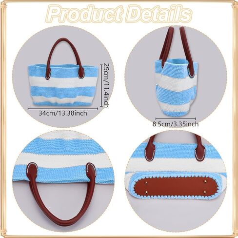 ORIGACH DIY Crochet Handbag Kit for Beginners, Khaki Striped Crochet Bag with PU Leather Band and Base, Complete Crochet Set to Make a Bag, Include Yarn, Crochet Hooks, Markers and Instruction in Saudi Arabia