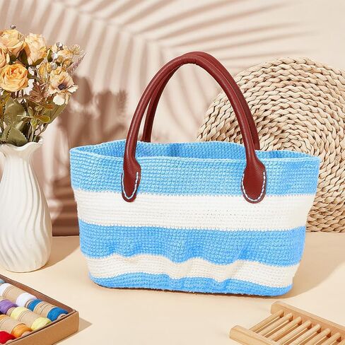 ORIGACH DIY Crochet Handbag Kit for Beginners, Khaki Striped Crochet Bag with PU Leather Band and Base, Complete Crochet Set to Make a Bag, Include Yarn, Crochet Hooks, Markers and Instruction in Saudi Arabia