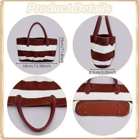ORIGACH DIY Crochet Handbag Kit for Beginners, Khaki Striped Crochet Bag with PU Leather Band and Base, Complete Crochet Set to Make a Bag, Include Yarn, Crochet Hooks, Markers and Instruction in Saudi Arabia