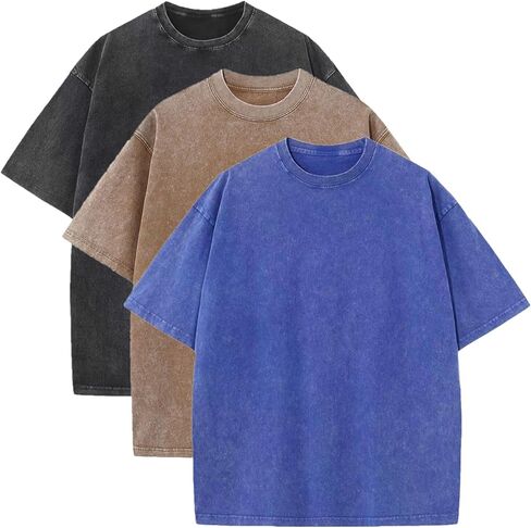 Men's Vintage Oversized T-Shirts Acid Wash Gym Shirt Short Sleeve Cotton Tee in Saudi Arabia