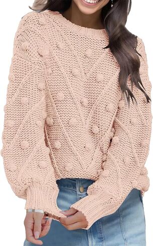 Women's Basic Warm Vintage Hair Ball Decorate Sweater Knitted Oversized Thick Loose Pullover Jumper in Saudi Arabia