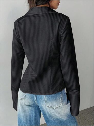 SHENHE Women's Striped Button Down Long Sleeve Pinstripe Shirt V Neck Dressy Office Blouse in Saudi Arabia