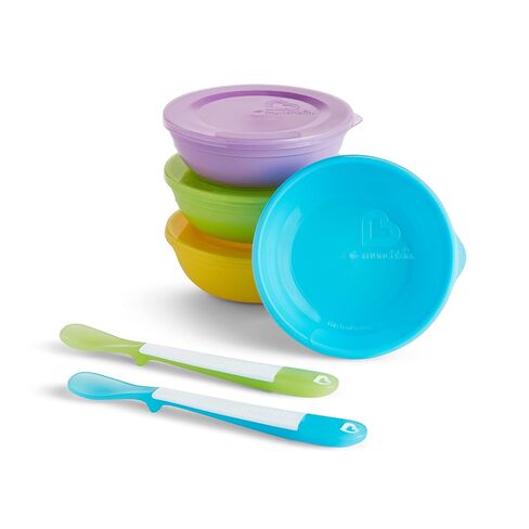 Munchkin® Love-a-Bowls™ 10 Piece Baby Feeding Set, Includes Bowls with Lids and Spoons, Multicolor & White Hot® Safety Baby Spoons, 4 Pack in Saudi Arabia