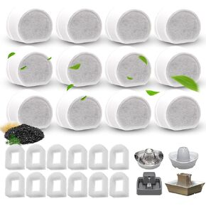 24 Pcs Replacement Carbon Charcoal Filters Dog and Cat Water Fountain Filters Compatible with Multiple Pet Fountains.