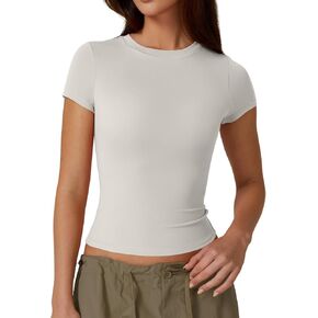 QINSEN Women's Crew Neck Short Sleeve Double-Layer Tops Basic Slim Fit Going Out T Shirt