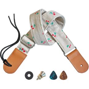 Ukulele Strap Soprano Concert Tenor Baritone Banjo Mandolin Cotton Linen Leather Ends Uke Strap, Musical Instrument Accessories Picks Lock Button Screw (Light Brown)