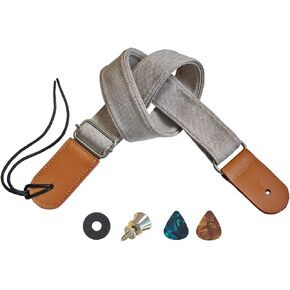 Farcaya Ukulele Strap Soprano Concert Tenor Baritone Banjo Mandolin قطن كتان أطراف جلدية حزام Uke، ملحقات الآلات الموسيقية يختار قفل زر المسمار (أزرق)