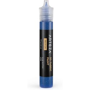 Arteza 3D Fabric Paint, Blue Glitter A703, 1oz Tube, Washer & Dryer Safe Textile Paint for Clothing, Accessories, Ceramic, Glass & DIY Projects