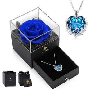 وردة حقيقية محفوظة مع قلادة كريستال للنساء - هدايا الزهور الأبدية للأم والزوجة وصديقتها في الذكرى السنوية، وعيد الأم، وعيد الحب، والكريسماس، وعيد الشكر، وأعياد الميلاد in Kuwait