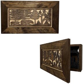 Wood Gun Cabinet Bears In The Woods Wall Decoration - Secure Wall Mount Gun Safe by Bellewood Designs
