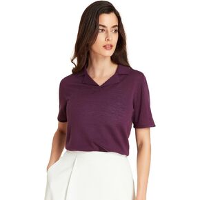 Women's Cashmere Wool Lapel Neck T-Shirt Comfortable Top Short Sleeve in Summer