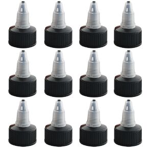 LQ Industrial 12PCS Plastic Gel Cap 24mm Threaded Gel Cap Dispensing Cap for Any 24/410 Threaded Container Suitable for Squeeze Bottles and Plastic Bottles Condiments Glue Paint Black
