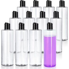 JUVITUS Clear 12 oz / 354 ml Professional Cylinder PET Plastic Bottles (BPA Free) (12 Pack, White Disc Cap)