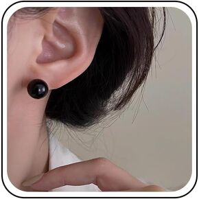 Boho Black Pearl Earrings Vintage Onyx Ball Earrings Black Bead Ball Earrings Minimalist Round Bead Earrings Jewelry for Women and Girls