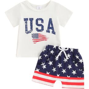 4th Of July Baby Boy Outfits Short Sleeve T-shirt Tops Short 2Pcs Toddler Independence Day Summer Clothes Set