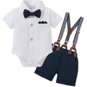 SANMIO Baby Boy Clothes Suits Short Sleeve Top+Bowtie+Suspender Shorts Summer Infant Gentleman Birthday Outfits