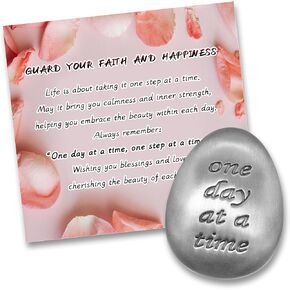 Anxiety Worry Stones One Day at a Time Soothing Stones Thumb Stone Inspirational Gift for Yourself, Parent, Family, Friend (Silver Glossy)