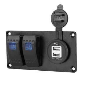 Keenso 12-24V 2 Gang Blue LED Rocker Switch Panel Circuit Breakers, LED Light Bar Switch Panel with 3.1A USB Port Waterproof Professional Design for Car RV Boat Yacht Marine