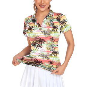Soneven Womens Petal Sleeve Golf Shirts Moisture Wicking Lady Golf Apparel Print Tennis Sport T Shirt