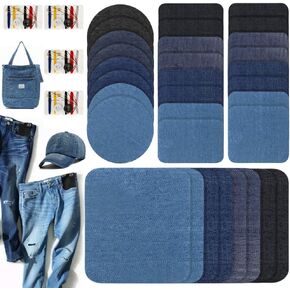 مجموعة LZYMSZ مكونة من 36 قطعة من الدنيم على الرقع، 32 قطعة من ظلال عدم الخياطة باللون الأزرق والأسود المتنوعة من قماش الدنيم لإصلاح الركبة/الجينز/الملابس و4 قطع من أدوات الخياطة الصغيرة in Kuwait