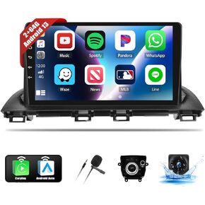[2+64G] Android 13 Car Stereo for Mazda 3 Axela 2014-2019 with Apple Carplay&Android Auto,9 Inch Touch Screen Car Radio with Mirror Link GPS WiFi Bluetooth FM/RDS SWC Dual USB/AUX-in+Backup Camera