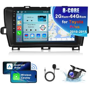 【8Core 2G+64G】for Toyota Prius 2010 2011 2012 2013 2014 2015 Android Car Stereo Wireless Apple Carplay Android Auto، 9 بوصة HD 1280*720P IPS راديو السيارة GPS WiFi DSP صوت بلوتوث 5.0 SWC كاميرا احتياطية