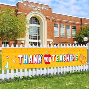 Teacher Appreciation Week Banner Decorations, Large Thank You Teachers Fence Banner for Outdoor Indoor School Classroom Garden Yard Sign Decor (Ruler)