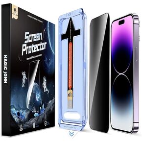 MAGIC JOHN 2 Pack لهاتف iPhone 14 Pro Max 6.7 بوصة واقي شاشة من الزجاج المقوى للخصوصية، تركيب تلقائي لإزالة الغبار، سهل التركيب، خالي من الفقاعات in Kuwait