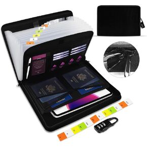 Accordion File Organizer,13 Pockets Fireproof Expanding File Folder with Multi Pockets-Folders with Zipper&Colorful Tabs,Portable Important Document Organizer,Letter A4 Files | Receipt(Black)